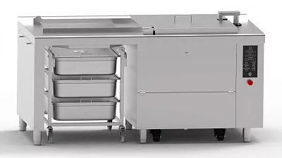 Фритюрница электрическая Abat ЭФК-70Л с автоподъемом корзины, 650x530x150 мм, 1821х911х964 мм, 400В, вся нерж.